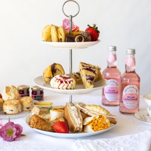 Afternoon Tea set out on three tier cake stand